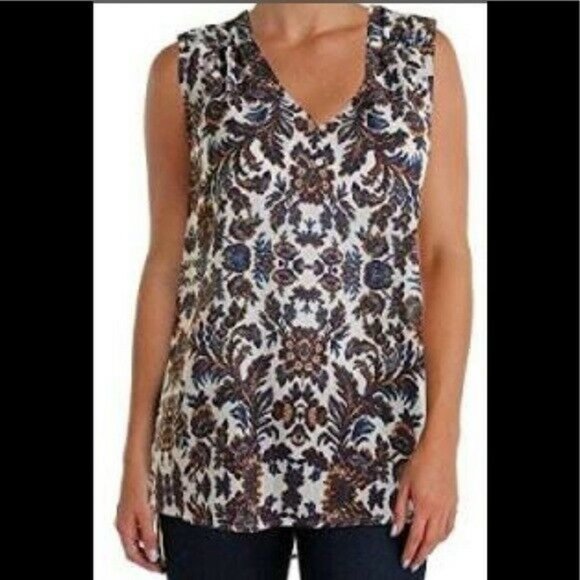 Sanctuary Sleeveless Tapestry Print Blouse, Brown White Small - Picture 3 of 4